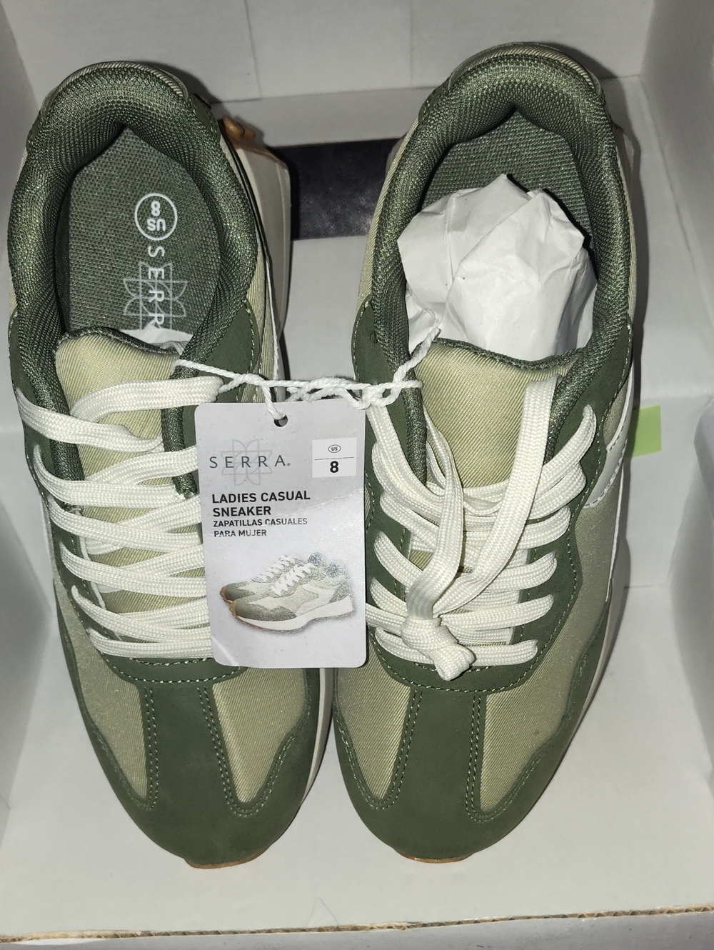 Casual Sneakers in Olive Green and White